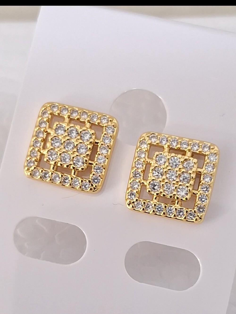 Square Shape Diamonds Gold Filled Stud Earrings